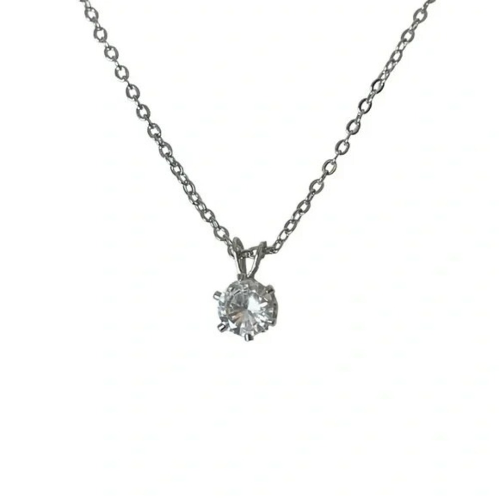 Silver Toned Clear Stone Solitaire Necklace